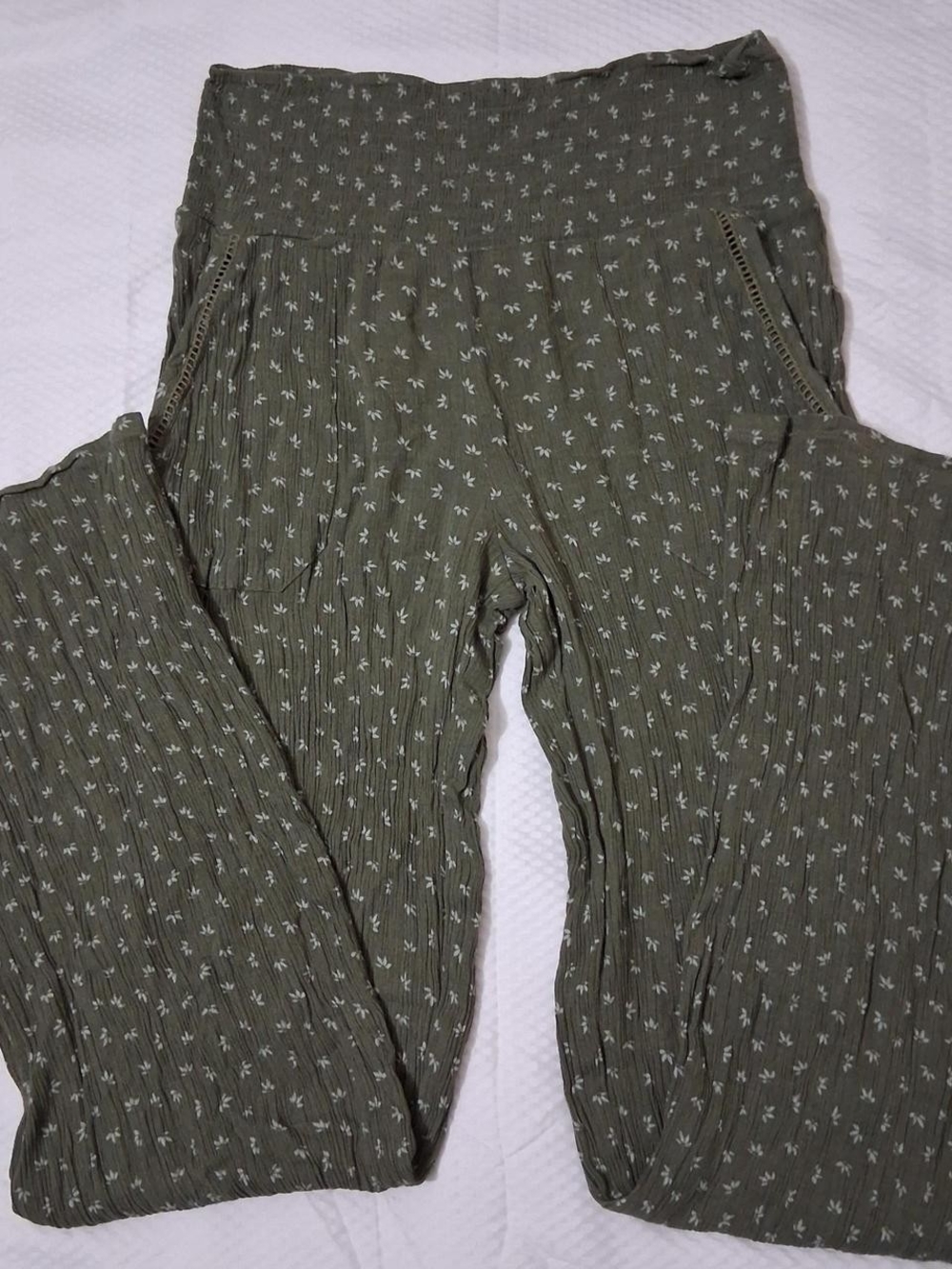 Three Dots Women’s Olive Green Wide-Leg Printed Pants S